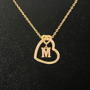 Gold Tone Heart Initial M Necklace